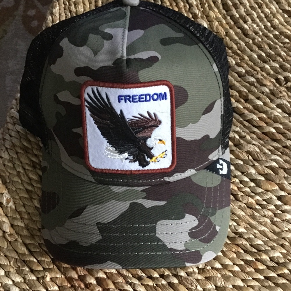 Goorin Bros Camo Trucker Hat with Freedom Eagle OSFA